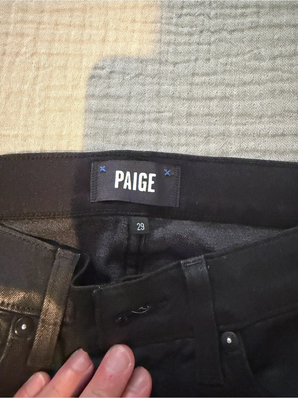 Paige Croft Coated Black Denim Jeans Size 29 Retail $298